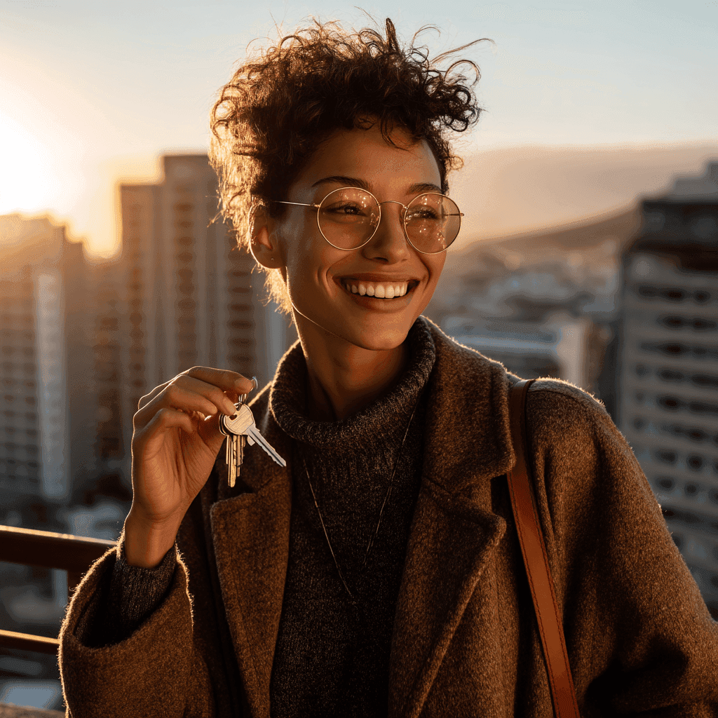 Ayanda, a tenant, smiling in her new flat